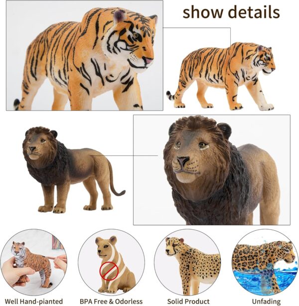 toymany 8PCS Plastic Jungle Animals Figure Playset Includes Baby Animals, Realistic Lion,Tiger,Cheetah,Jaguar Figurines with Cub, Cake Toppers Christmas Birthday Toy Gift for Kids Toddlers - Image 6