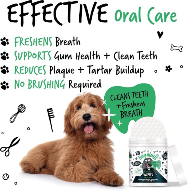 BUGALUGS Dog Breath Freshener Dog Teeth Wipes - Dog Plaque Remover Dog Wipes & tartar remover for teeth. Dog Teeth Cleaning Product No Dog Toothbrush And Toothpaste Brushing Needed (Dog 100 Wipes) - Image 2