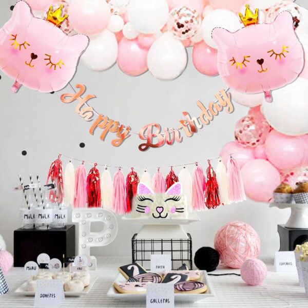 Roaring Good Time Cat Birthday Party Decoration Cat Balloons Cat Birthday MEOW Banner Meow Party Supplies Pink Cat Cake Decoration - Image 5