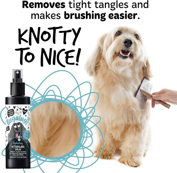 Bugalugs Dog Detangler Spray - leave In conditioner spray for de matting. No tangles. Professional dog grooming formula contains Wheat protein. Pet detangling spray knot removal (200ml) - Image 3