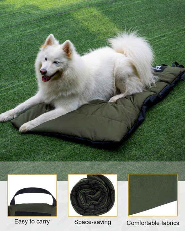 OneTigris Dog Bed Travel Large, Portable Dog Bed Camping Dog Bed for Washable Durable Oxford Portable Dog Sleeping Mats for Car Crate Sofa also For Indoor Outdoor Camping Travel Green - Image 3