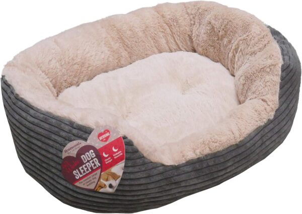 Rosewood Grey Jumbo Cord/Plush Oval Dog Bed, Large - Image 2