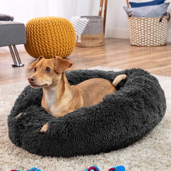 MFOX Calming Dog Bed Cat Bed Donut, Faux Fur Donut Cuddler Washable Self-Warming Pet Bed, Large Round Plush Dog Bed for Small/Medium/Large Dogs(60cm/80cm/90cm/110cm) - Image 7