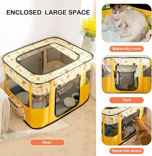 ALLSOPETS Foldable Pet Pen Dog Crate Portable Playpen for Dog Puppy Cats Top Removable Zipper Mesh Dog Cat Tent Kennel for Indoor Outdoor Travel Camping Use with Free Carrying Case (Yellow A,M) - Image 2