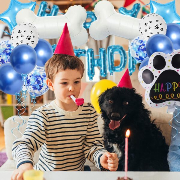 Dog 2st Birthday Party Supplies Balloons Decorations Set,33 Pcs-Balloons"Happy Birthday"Banner/Latex Balloons/Number2/Pentagram/Bone/Dog Paw Shape Aluminum Foil Balloons,for Pet Birthday Party(blue) - Image 4