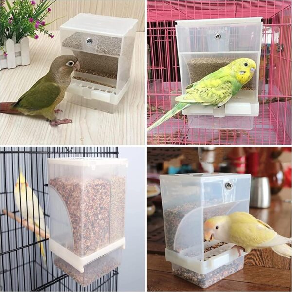 Automatic Bird Feeder, No Mess Pet Feeder, Bird Cage Accessory Transparent Double Compartment Hanging Seed Food Container for Small Medium Budgerigar Parakeets Canary Cockatiel Finch Lovebirds(A) - Image 3