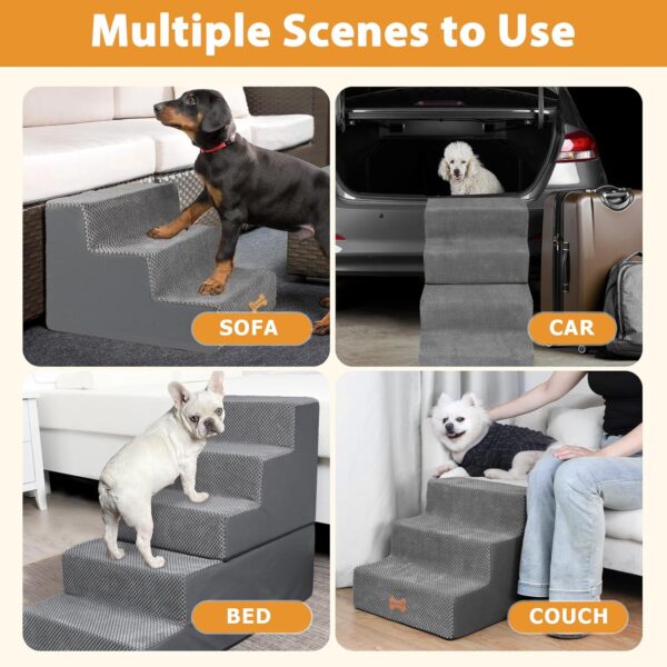 Nepfaivy Dog Steps Stairs for Bed - Non-Slip Pet Stairs for Small Dogs and Cats, 4-Steps Dog Ramp for Sofa with High Density Foam and Removable Cover, 61x40x45cm - Image 6