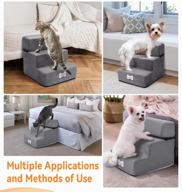 The Fellie Dog Stairs for Small Dogs, 2 Layers Dog Steps for Bed Sofa, 2/3 Steps in One, Height Adjustable Pet Steps for Small Older Injured Dogs Cats, Non-Slip Dog stairs with Washable Cover, Grey - Image 6