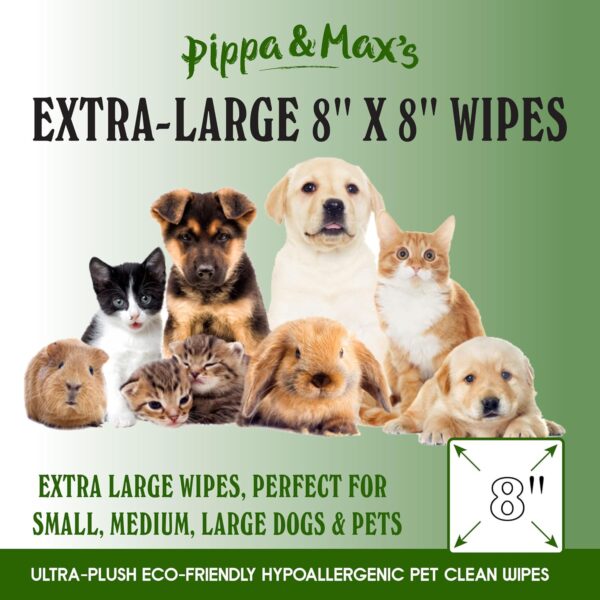 Pippa and Max Pet Wipes for Dogs & Cats, Thick 100% Plant Based Grooming Wipes, Hypoallergenic Cleaning for Paws, Body, Ear, Eye, and Bum, Non-Scented, 100 Count - Image 2