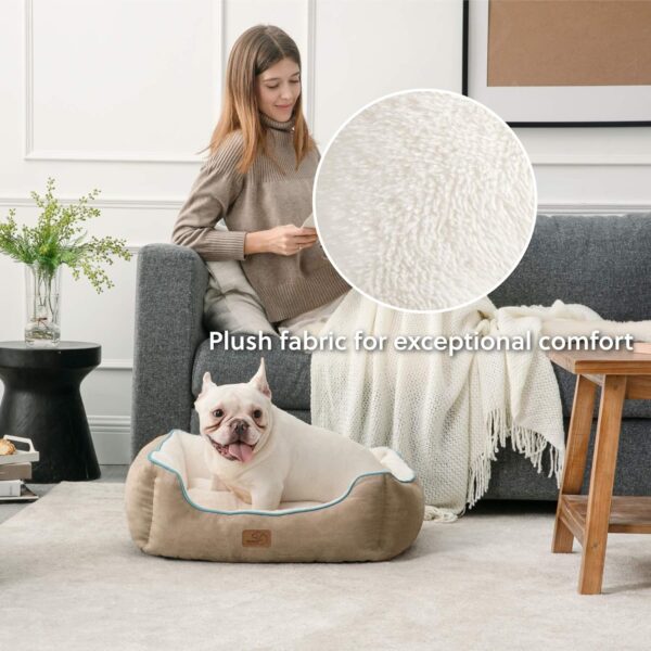 Bedsure Medium Dog Beds Washable - Indoor Puppy Bed for Medium and Large Cat, Fluffy Rectangle Cuddle Pet Bed with Anti-Slip Bottom, Taupe, 63.5x53x20cm - Image 5