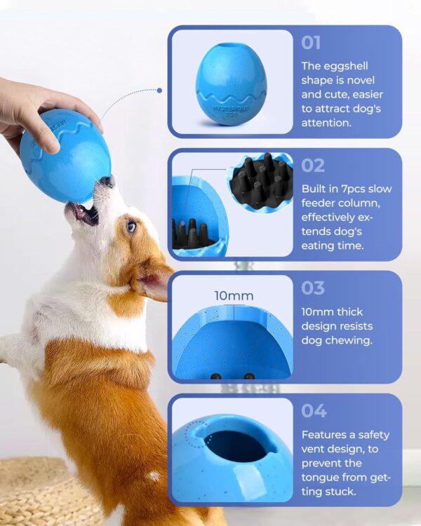 LACCEN Interactive Treat Dispenser Dog Toy, Slow Feeder Toys for Boredom, Durable Dog Chew Toys for Small Medium Large Dogs (Eggshell Shape, Blue) - Image 4