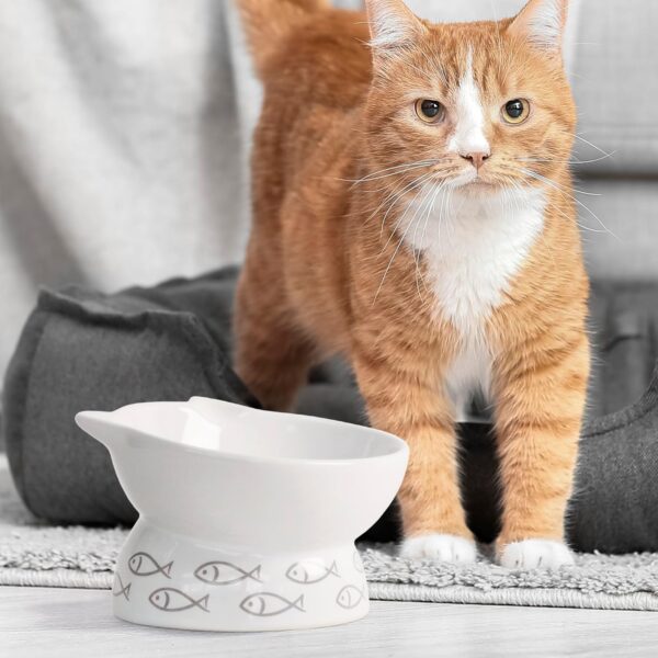 Kaiikai’s Elevated Cat Bowls and Dog Food Bowls 13 oz Ceramic Water Dog Bowls Medium and Small Sized Dog 5 Inch Tilted Cat Water Bowl Raised Cat Food Bowls Dog and Cat Supplies Small Cat Face Bowl - Image 2