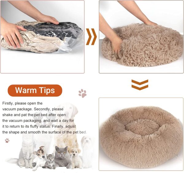 Comfy Calming Dog Beds Medium Washable,Anti Anxiety Donut Ped Bed,Luxury Warm Fluffy Improved Sleep Amazingly Cat Bed Cuddler,Anti-Slip Bottom Round Puppy Bed ​for Small Medium Cat Dog（L,Beige Brown） - Image 7