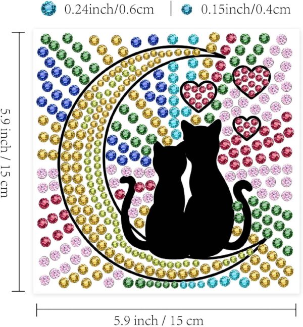 ORIGACH 6 Pcs Cat and Moon Window Suncatcher Gem Art Craft Kits for Beginner DIY Suncatcher Stickers Set Window Gem Art Kits Diamond Drawing Shining Arts Crafts Supply Birthday Gift - Image 4