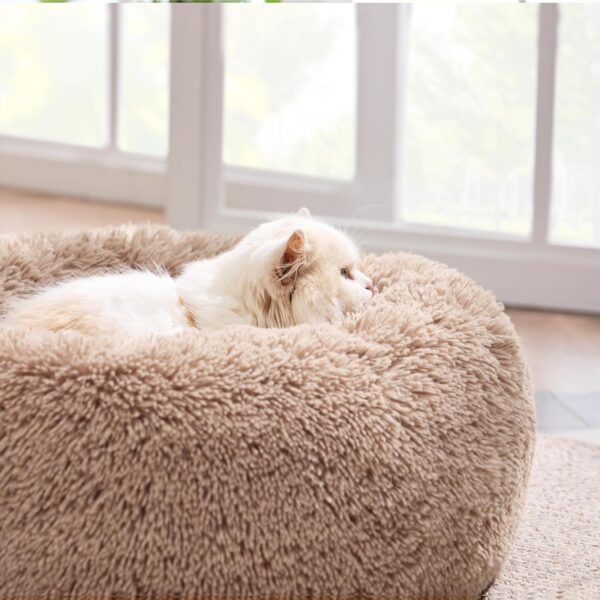 Bedsure Cat Bed Donut Bed - Cat Beds for Indoor Cats, Washable Fluffy Kitten Bed for Anti-Anxiety and Calming, Camel, 50x50x16cm - Image 4