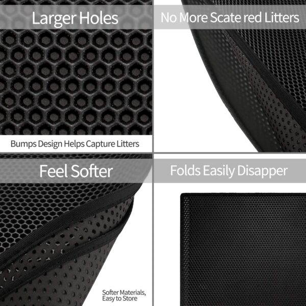 Pieviev Cat Litter Mat Litter Tray Mat of Large Size Double Layer Honeycomb Large Holes Design Waterproof EVA Material Non-BPA, Soft on Paws and Washable (76X61cm Black) - Image 2