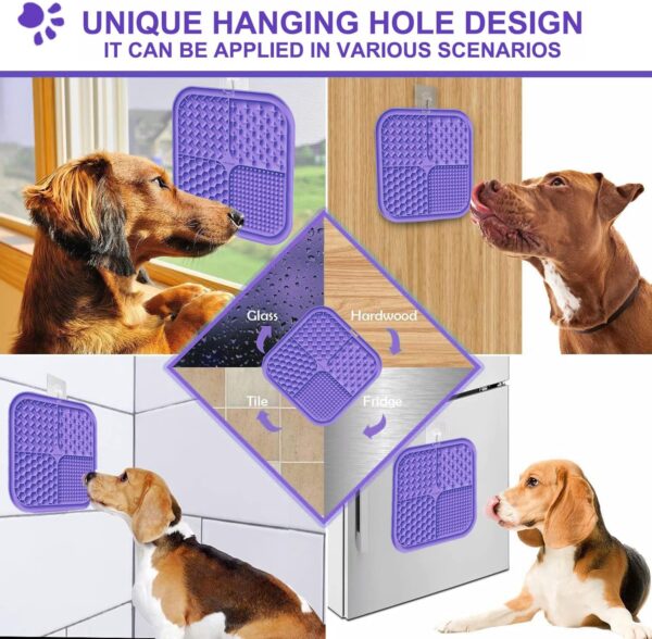 Lesipee Licking Mat for Dogs & Cats 2 Pack, Slow Feeder Lick Pat, Anxiety Relief Dog Toys Feeding Mat for Butter Yogurt Peanut, Pets Supplies Bathing Grooming Training Calming Mat (Cyan&Purple) - Image 4