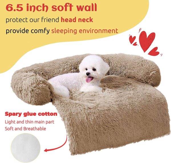 HACHIKITTY Calming Dog Sofa Bed Mat, Washable Plush Couch Cover for Dog, Furniture Protector Pet Sofa Mat for Dogs and Cats, Fluffy Dog Couch Bed with Anti-slip Bottom (30"x 27"x 6", Camel) - Image 2