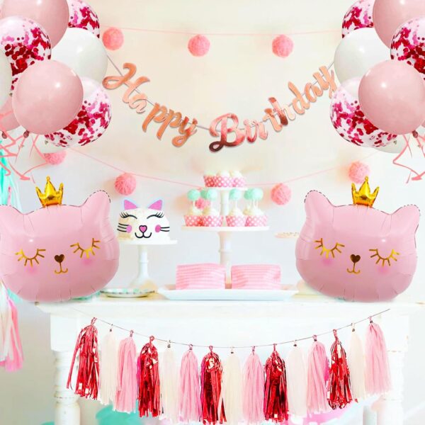 Roaring Good Time Cat Birthday Party Decoration Cat Balloons Cat Birthday MEOW Banner Meow Party Supplies Pink Cat Cake Decoration - Image 7