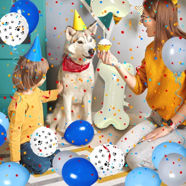 45 Pieces Dog Themed Party Decorations, Gray Bone Balloons, Blue Balloons, Light Blue Balloons, Paw Print Balloons, Gray Balloons, Ribbons And Straws For Dog Kids Birthday Party (blue) - Image 2