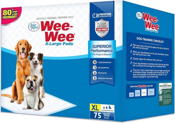 Four Paws Wee-Wee Superior Performance X-Large Dog Pee Pads - Dog & Puppy Pads for Potty Training - Dog Housebreaking & Puppy Supplies - 28" x 34" (75 Count),White - Image 10