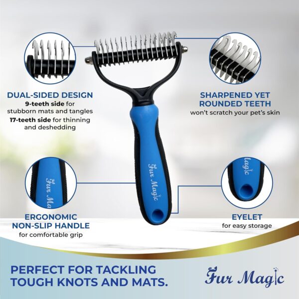 Fur Magic Deshedding Tool & Dematting Comb – Grooming Brushes for Dogs, Cats, Horses – Reduce Shedding and Remove Knots, Mats and Loose Undercoat, Large Size - Image 6