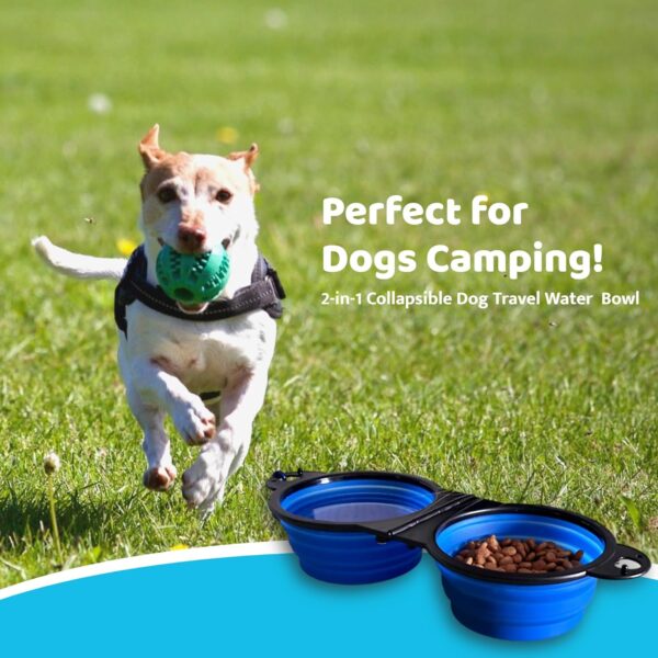 Collapsible Dog Water Bowls - 2 in 1 Portable Dog Travel Item, Foldable Pet Camping Accessories Dish Feeder, Portable Water Bowl Container with Carabiners for Puppy Walking Hike Outdoor (Blue) - Image 2