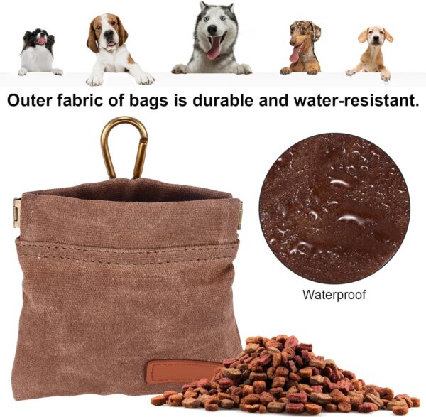 OUZHOU Dog Treat Bag, 2pcs Puppy Dog Training Pouch Hands-Free Training Dog Treat Pouch with Clip for Leash, Includes Carabiner, for Pet Puppy Travel, Outdoor Training Use (Brown) - Image 2