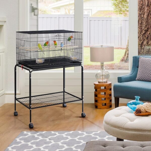 Yaheetech Large Wide Bird Cage Budgie Cage with Stand Parrot Cage Black Iron Flight Cage for Small lovebird/Cockatiel/Parakeet/Conure/Finch 119cm High - Image 2