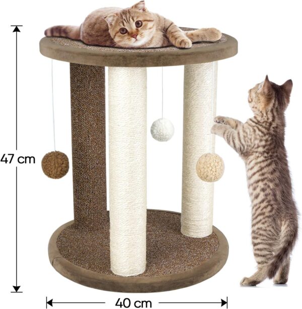 Aibuddy Cat Scratching Post, Scratching Tower with 3 Scratcher Posts，Carpeted Base Play Area and Perch (Cat Interactive Toys, Dangling Ball,East to Assemble, 40 x 40 x 47cm) - Image 3