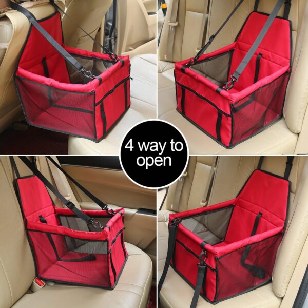 Aandyou Pet Car Booster Seat Breathable Waterproof Pet Dog Car Supplies Travel Pet Car Carrier Bag Seat Protector Cover with Safety Leash for Small Dogs Cats Puppy (Red) - Image 5