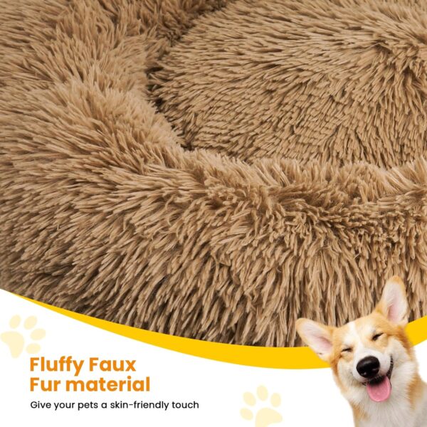 URGVANZ PET Dog Beds for Medium Dogs, Calming Donut Dog Bed, Round Fluffy Dog Beds, Plush Washable Pet Bed for Dogs Up to 45 Lbs, Brown - Image 2