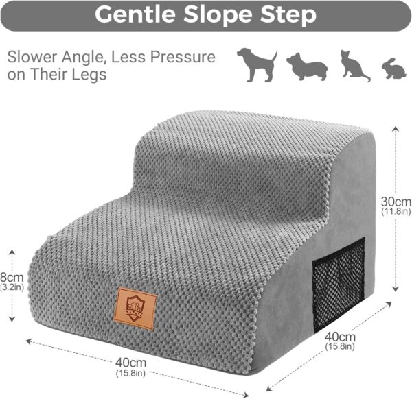 MASTERTOP Dog Steps for Bed, 2 Steps Dog Stairs with Non-Slip Removable Cover, Pet High Density Foam Ramp Ladder for Small Older Injured Dogs & Cats - Grey, Send 1 Lint Roller - Image 2