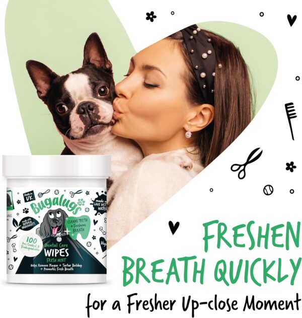 BUGALUGS Dog Breath Freshener Dog Teeth Wipes - Dog Plaque Remover Dog Wipes & tartar remover for teeth. Dog Teeth Cleaning Product No Dog Toothbrush And Toothpaste Brushing Needed (Dog 100 Wipes) - Image 7