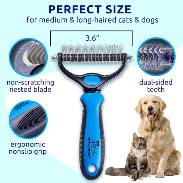 Pat Your Pet Cat & Dog Brush - Double Sided Undercoat Rake - Grooming and Deshedding Tool for Dogs and Cats with Medium or Long Hair - Image 6