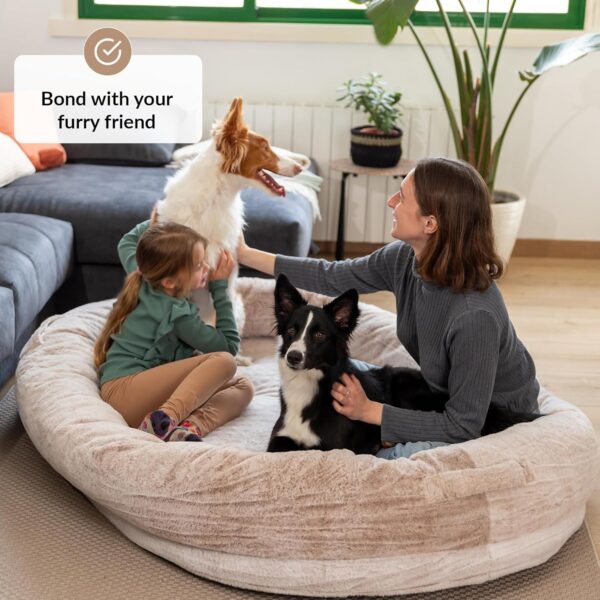 Human Dog Bed for Adults & Furry Friends | Warm & Comfortable Human Sized Dog Bed | Bean Bag Dog Bed | Giant Dog Bed for Humans & Pets | Human Size Dog Bed For Adults | Beige | Detachable Cover - Image 2