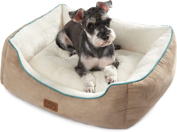 Bedsure Medium Dog Beds Washable - Indoor Puppy Bed for Medium and Large Cat, Fluffy Rectangle Cuddle Pet Bed with Anti-Slip Bottom, Taupe, 63.5x53x20cm - Image 2