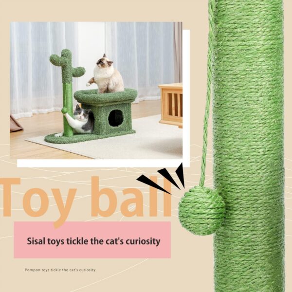 PAWZ Road Cactus Scratching Posts, Creative Scratching Posts, Stylish Cat Tree, with Ball and Cat House H: 70cm/27.6" Green - Image 4