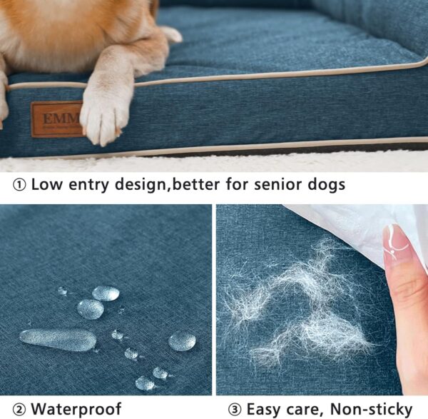 EMME Extra Large Dog Beds Waterproof, 111.8x86.4x25cm, Washable Orthopedic Dog Bed with Egg-Shaped Foam, Deluxe Pet Couch Bed with Removable Resistant Linen Cover, XL Dog Sofa Human Bed, Blue - Image 3