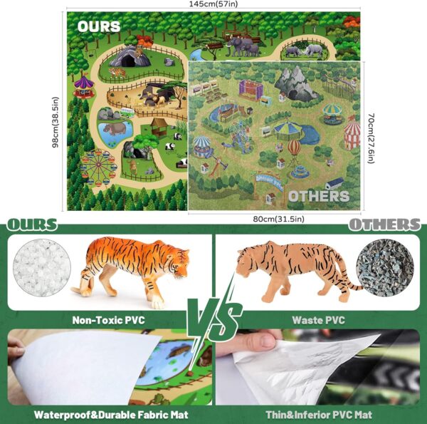 FRUSE Safari Animals Figures Toys w/ 145x98cm Jumbo Play Mat,12PCS Realistic Jungle Wild Zoo Animals Figurines Playset with Panda,Lion,Elephant,Educational Learning Toys Gifts for Toddlers Kids - Image 5