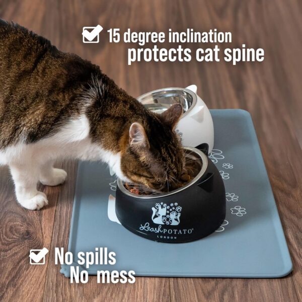 Cat Bowls Cat Food Water Bowl Cat Food Mat Wipe Clean Feeding & Watering Supplies for Cats Raised Cat Bowl Cat Feeding Mat Bowl Cat Accessories Kitten Bowls (Grey + Black + White) - Image 4