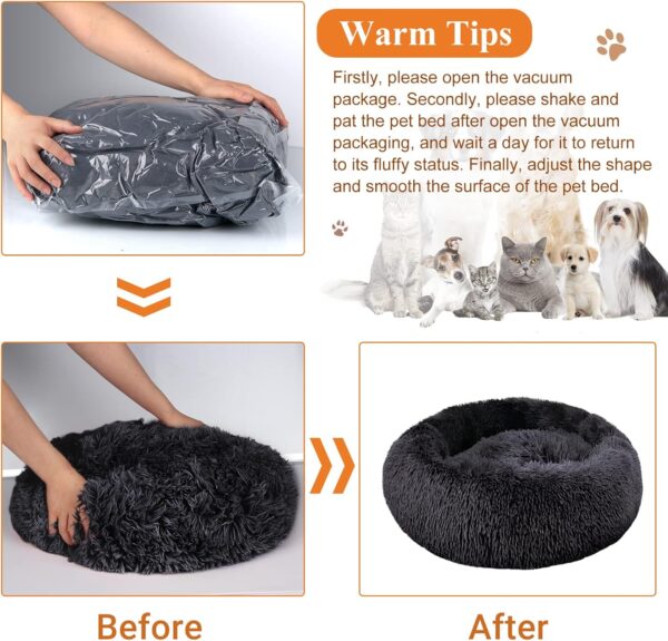 Calming Dog Bed with Removable Cover, Washable Donut Anti Anxiety Dog Beds, Soft Round Cuddler Cat Bed, Fluffy Plush Comfy Warm Puppy Pet Bed with Zip for Small Medium Dogs, 50cm Dark Grey - Image 6