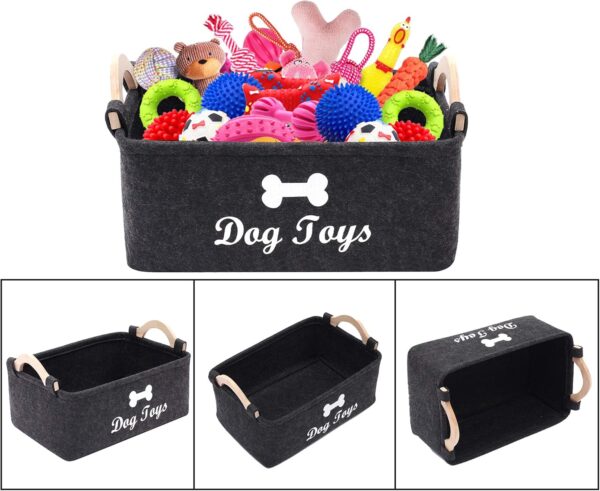 Geyecete dog toy basket storage Bins - with Wooden Handle,Collapsible Pet Supplies Storage Basket puppy toy box storage Basket/Bin Kids Toy Chest Storage Trunk (Dark Grey) - Image 5