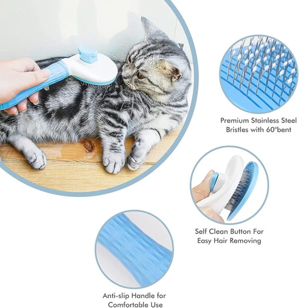 Dog Brush Cat Brush Grooming Comb,Self Cleaning Cat Dog Slicker Brushes with Smooth handle,Pet Grooming Tool with Cleaning Button for Cat Dog Shedding Tools Cat Dog Massage Clean Tangled Brush (Blue) - Image 6