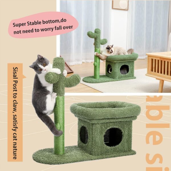 PAWZ Road Cactus Scratching Posts, Creative Scratching Posts, Stylish Cat Tree, with Ball and Cat House H: 70cm/27.6" Green - Image 5