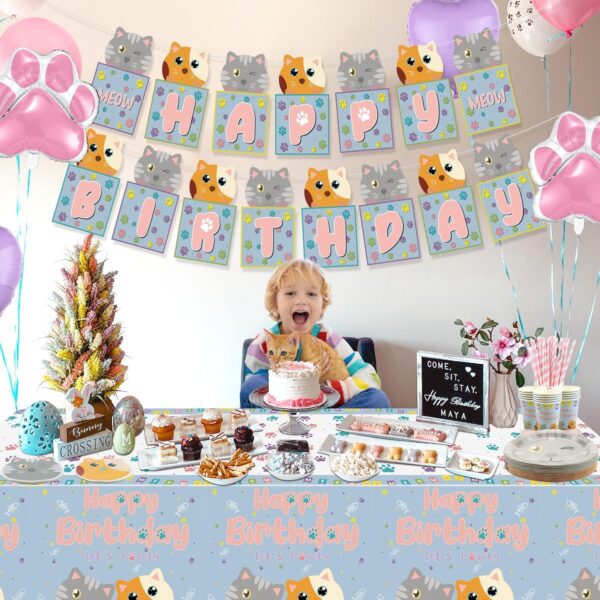 Cat Theme Party Decorations, Includes Cat Happy Birthday Banner, Paper Plates, Tablecloth, Napkins, Cups for Kids Birthday Party Decorations, Kitten Theme Party Supplies, Serves 20 Guests - Image 6