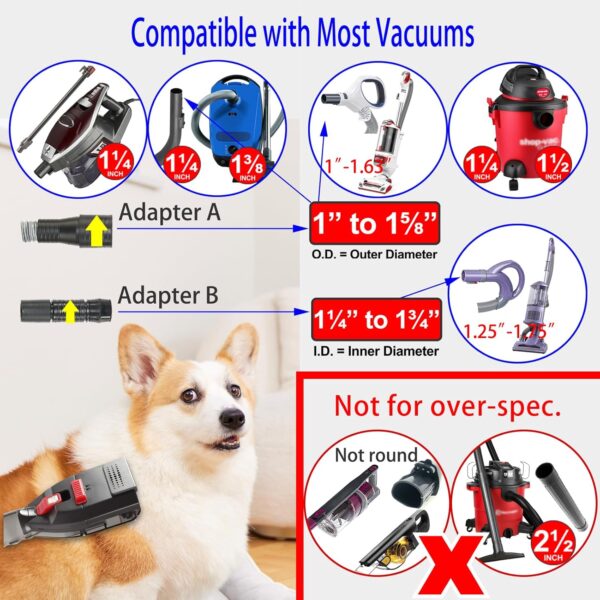 Portek Dog Hair Vacuum Attachment for Most Vacuums, Pet Shedding Brush Grooming Tool Kit, Dogs Cats Undercoat Deshedding Tool with Long Extension Hose and Adapter (Universal Style) - Image 3