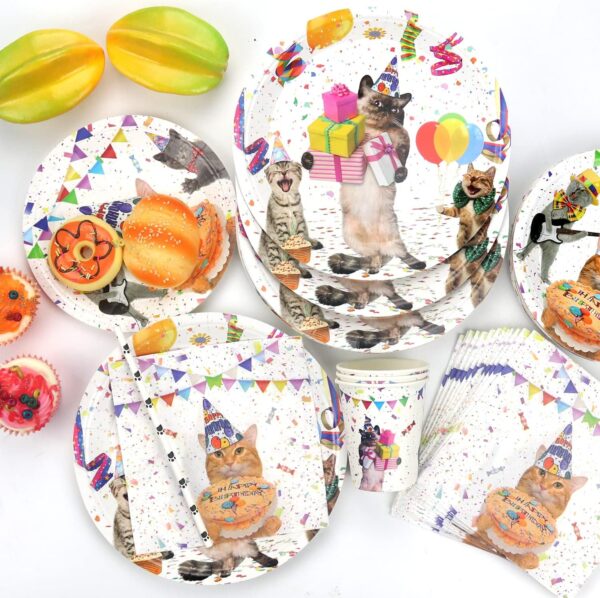 Cat Birthday Party Supplies Decorations Set - Kitten Dinnerware - Happy Birthday Banner Plates Napkins Cups Tablecloths Straw Cupcake Toppers - Serves 20 - Image 6