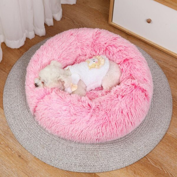 Belababy Donut Dog Bed with Removable Cover, Washable Anti Anxiety Dog Cat Bed for Small Medium Dogs, Calming Pet Puppy Bed and Fluffy Plush Cuddler with Anti-Slip Bottom, Gradient Pink, 40cm - Image 6