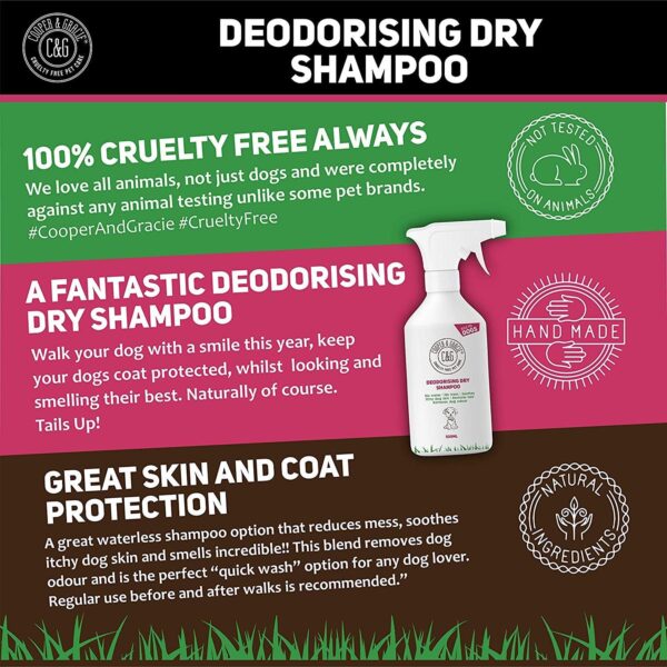 Dry Dog Shampoo Spray For Smelly Dogs - Wipe Clean Stain Remover - Cruelty Free Waterless Grooming Products Organic Odour Deodoriser Neutraliser - Best Fox Poo Cleaning Animal Wash (500ML) - Image 3